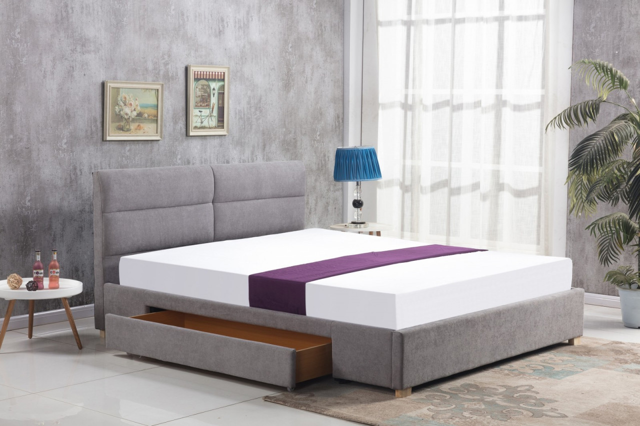 Poze Pat tapitat stofa Merida gri - 160x200 cm