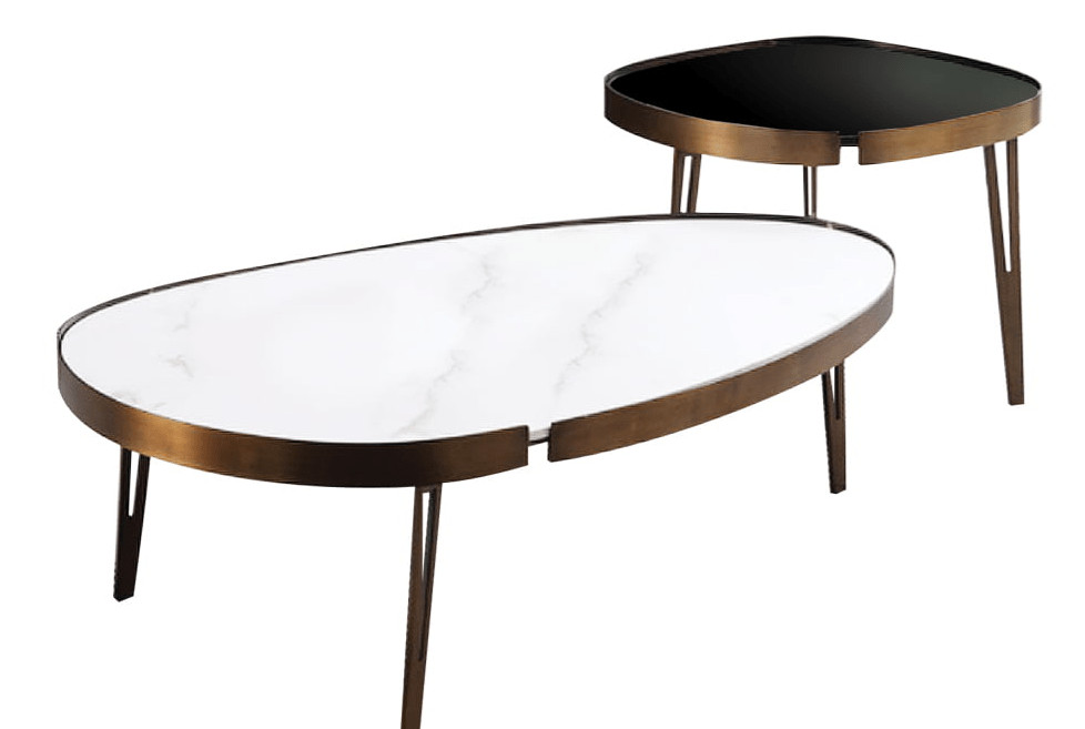 Poze Set 2 masute de cafea Somma alb-negru/gold si marmura