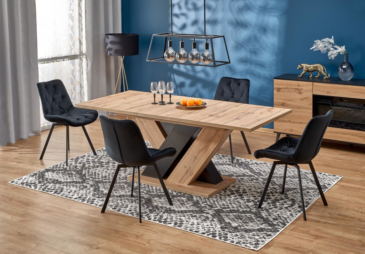 Poze Set masa extensibila Brandon L160-200 cm + 4 scaune K519 velvet negru