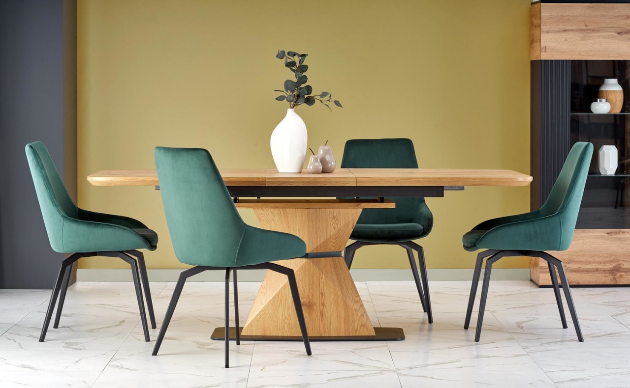 Poze Set masa extensibila Diamond L160-200 cm + 4 scaune K479 velvet verde