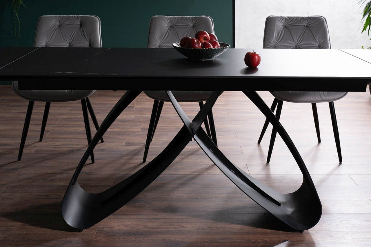 Poze Set masa extensibila Samanta ceramic negru/negru mat L160-240 cm + 3 scaune Cherry II velvet bej Blu28 + 3 scaune Cherry II velvet gri deschis Blu03