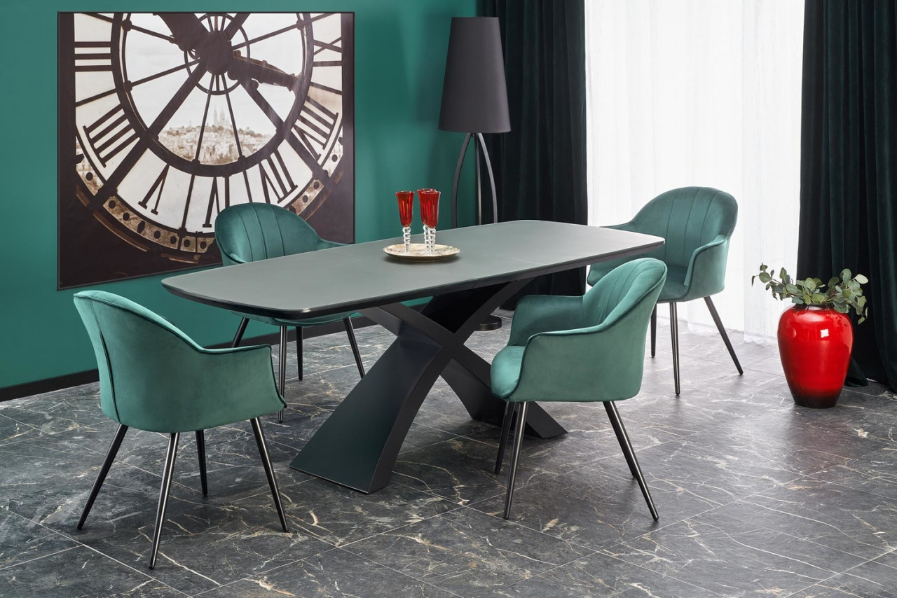 Poze Set masa extensibila Silvestro L180-220 cm + 4 scaune K468 velvet verde