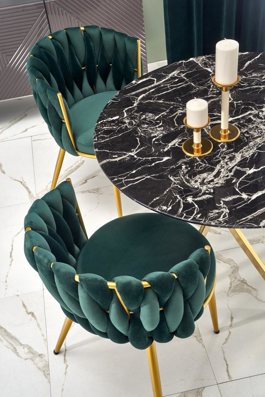 Poze Set masa rotunda Raymond 2 marmura neagra + 2 scaune K517 verde/auriu