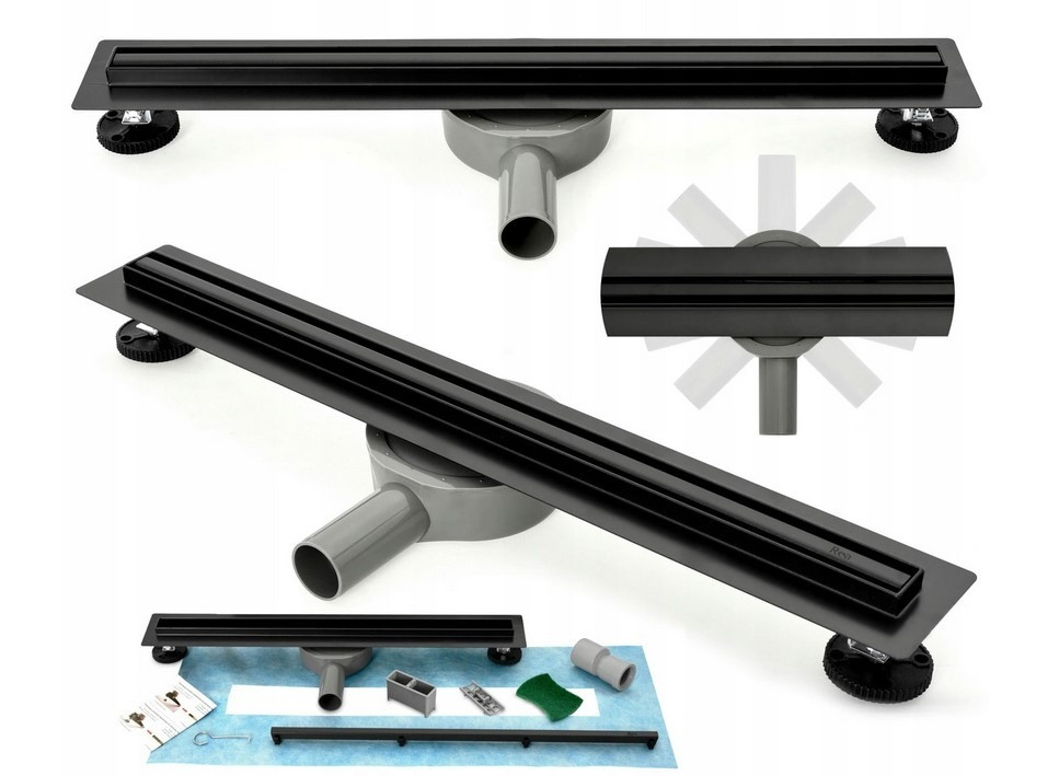 Poze Set rigola pentru dus cu capac Neo Slim Pro Negru - 100 cm