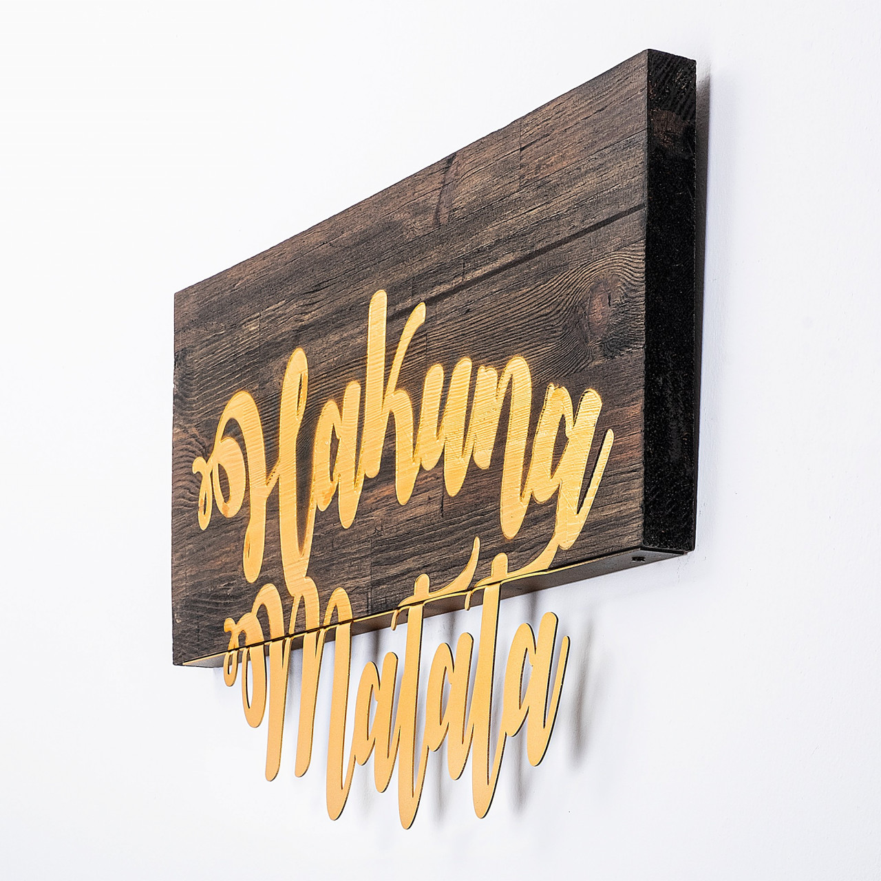Poze Accesoriu decorativ de perete din lemn Hakuna Matata decor auriu