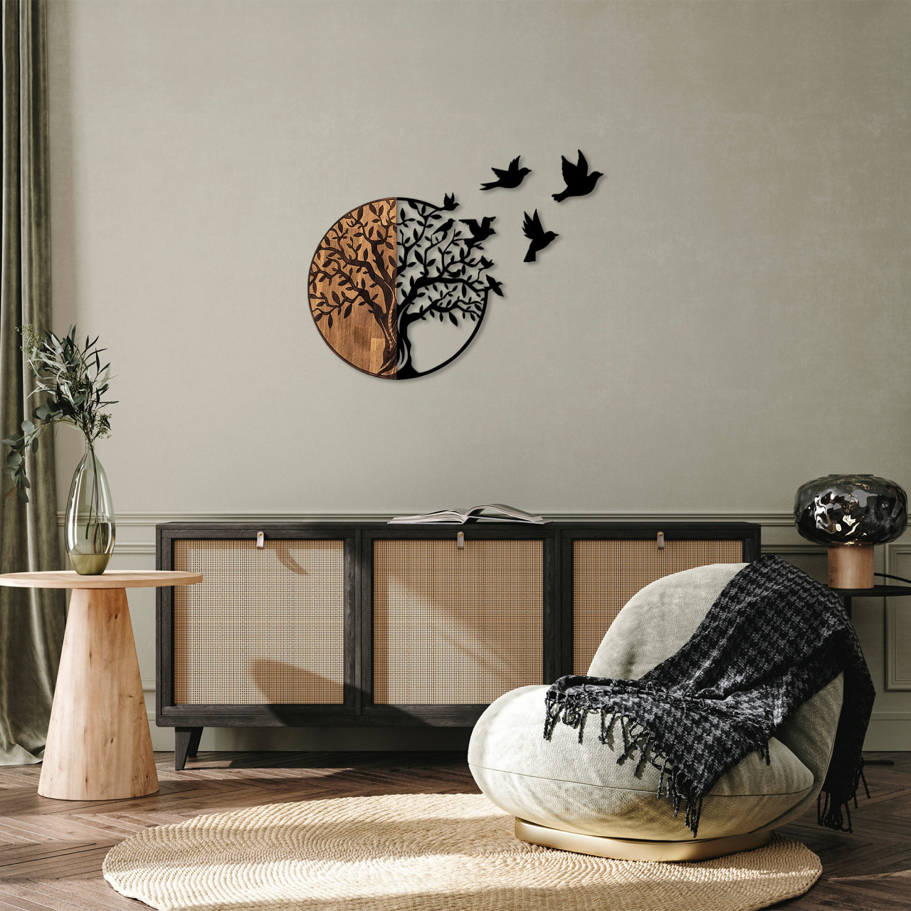 Poze Accesoriu decorativ de perete din lemn Tree And Birds - 322