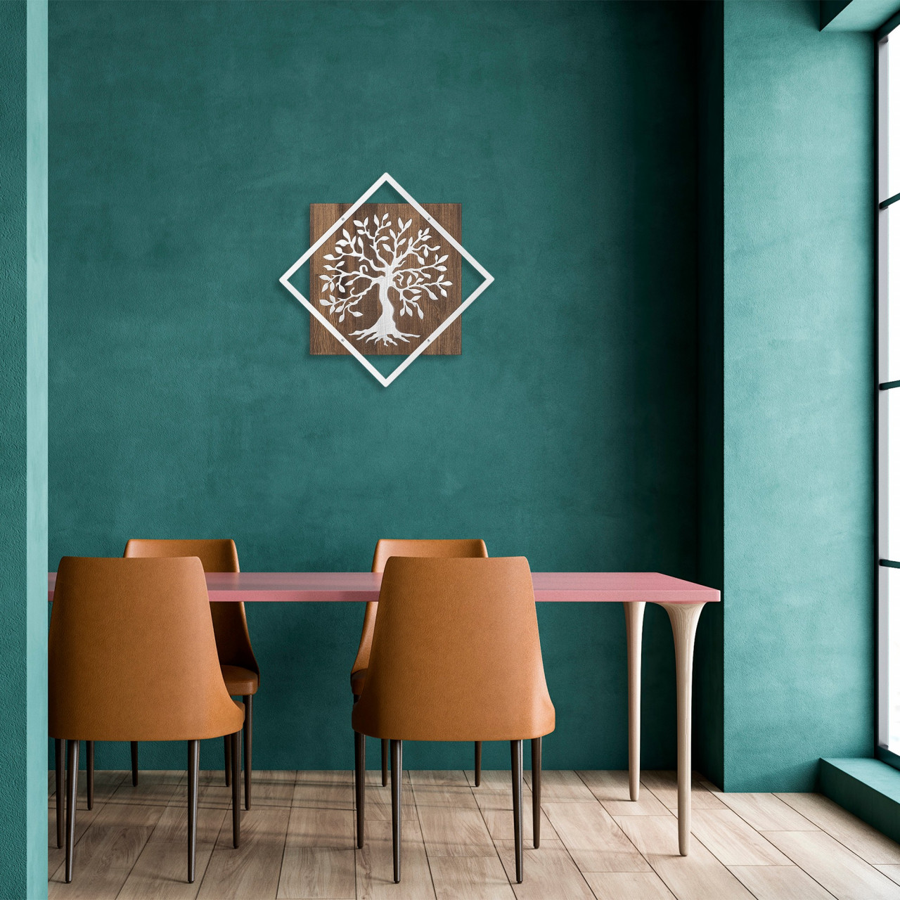 Poze Accesoriu decorativ de perete din lemn Tree v2 argintiu