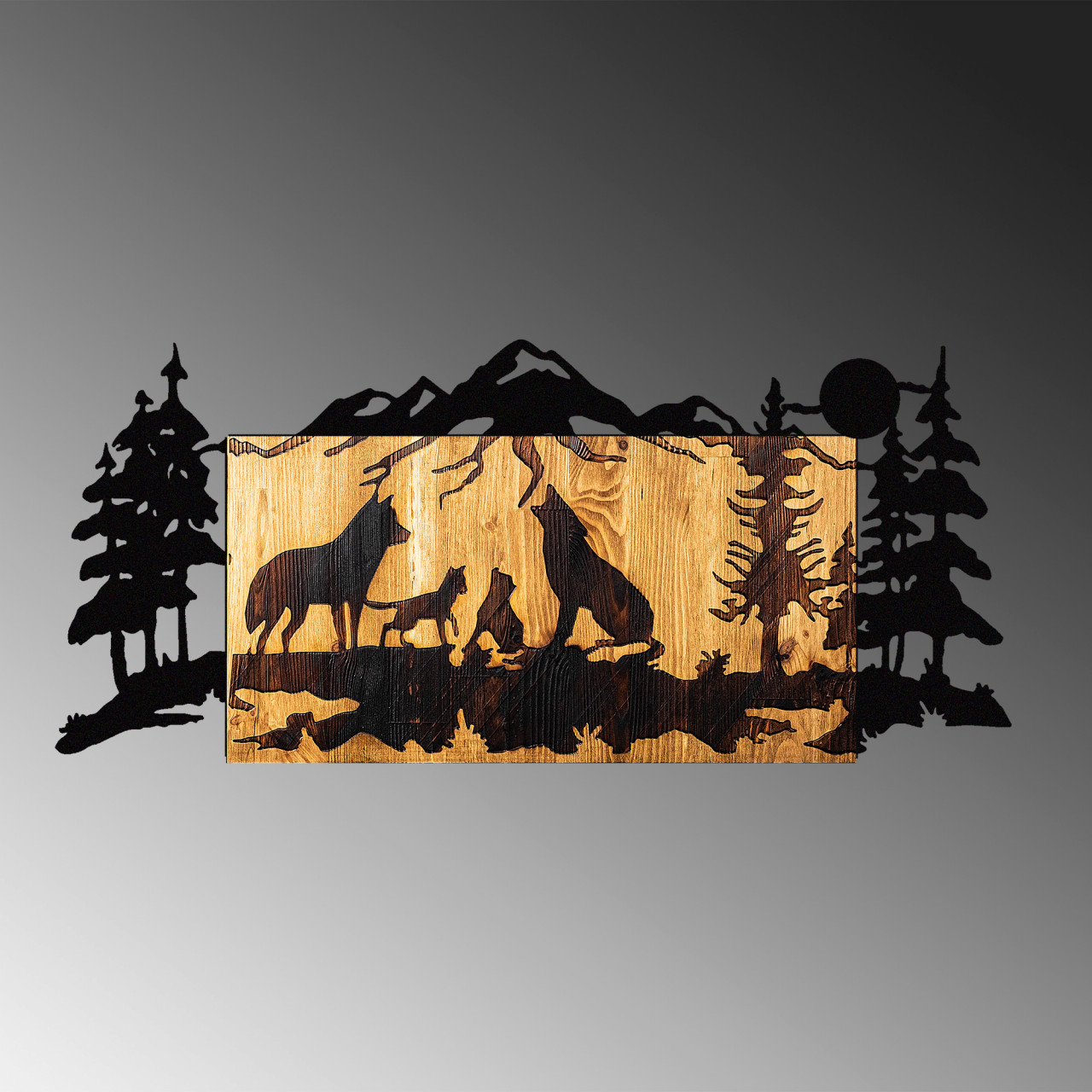Poze Accesoriu decorativ de perete din lemn Wolves