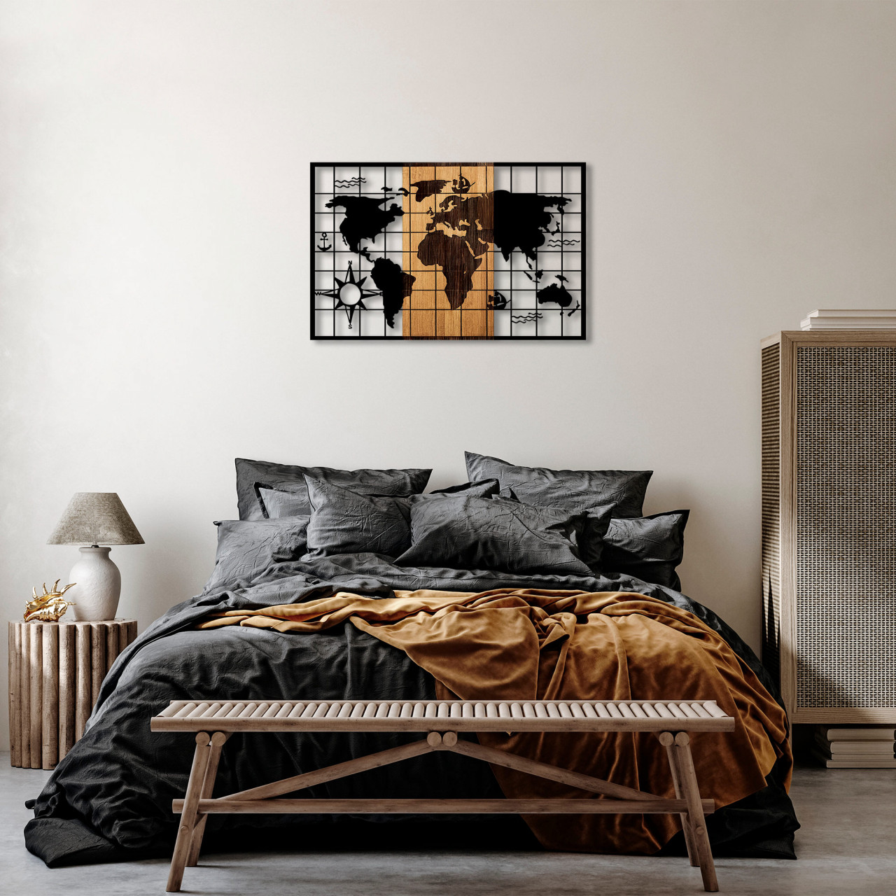 Poze Accesoriu decorativ de perete din lemn World Map - 325