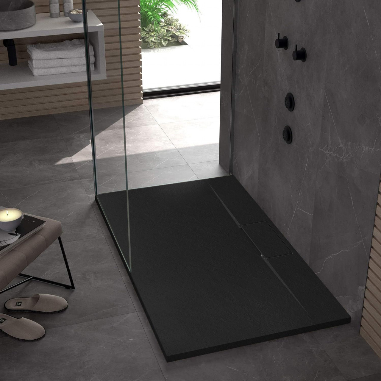 Poze Cadita pentru dus Bazalt Long neagra 90x120