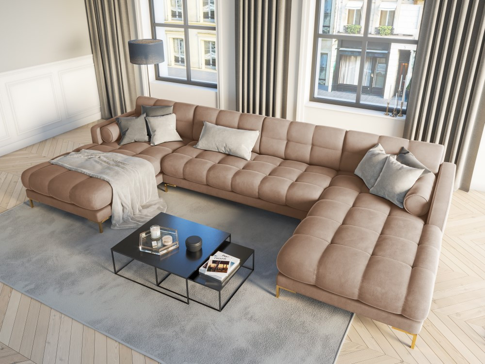 Poze Coltar 7 locuri Bali velvet/picioare gold – L383 x l185 x h75