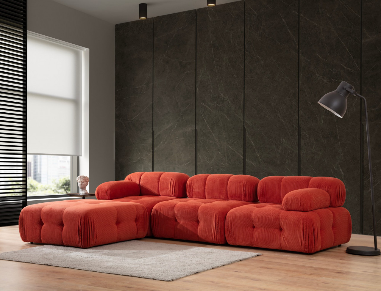Poze Coltar Doblo 3 cu taburet ( L1-O1-1R-Pouffe) rosu