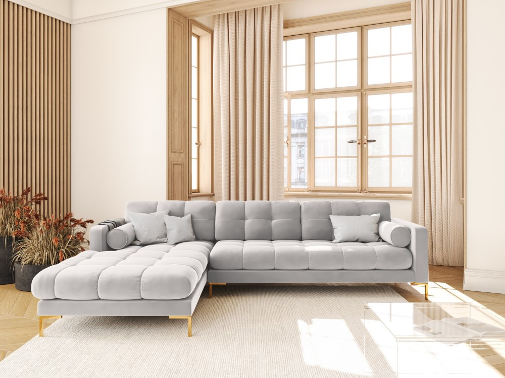 Poze Coltar tapitat Bali 5 locuri velvet/picioare gold – L293 x l185 x h75