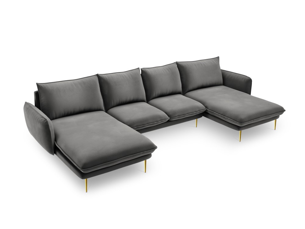 Poze Coltar tapitat Vienna 6 locuri velvet/picioare gold – L350 x l170 x h95