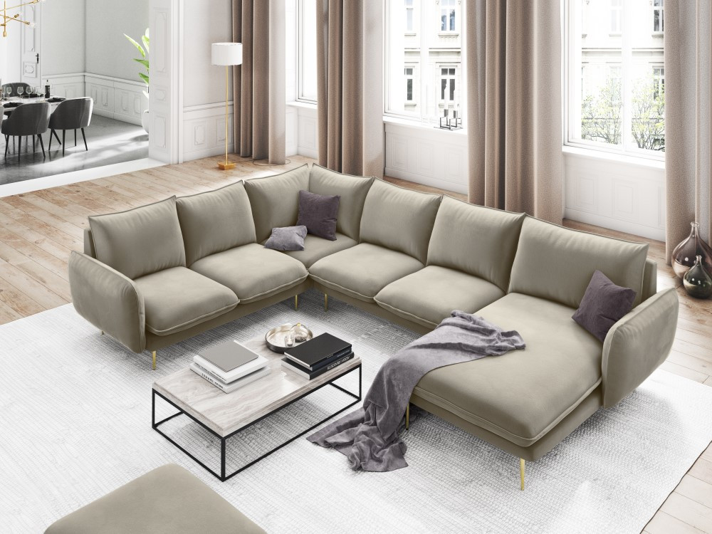 Poze Coltar tapitat Vienna 7 locuri velvet/picioare gold – L330 x l235 x h95