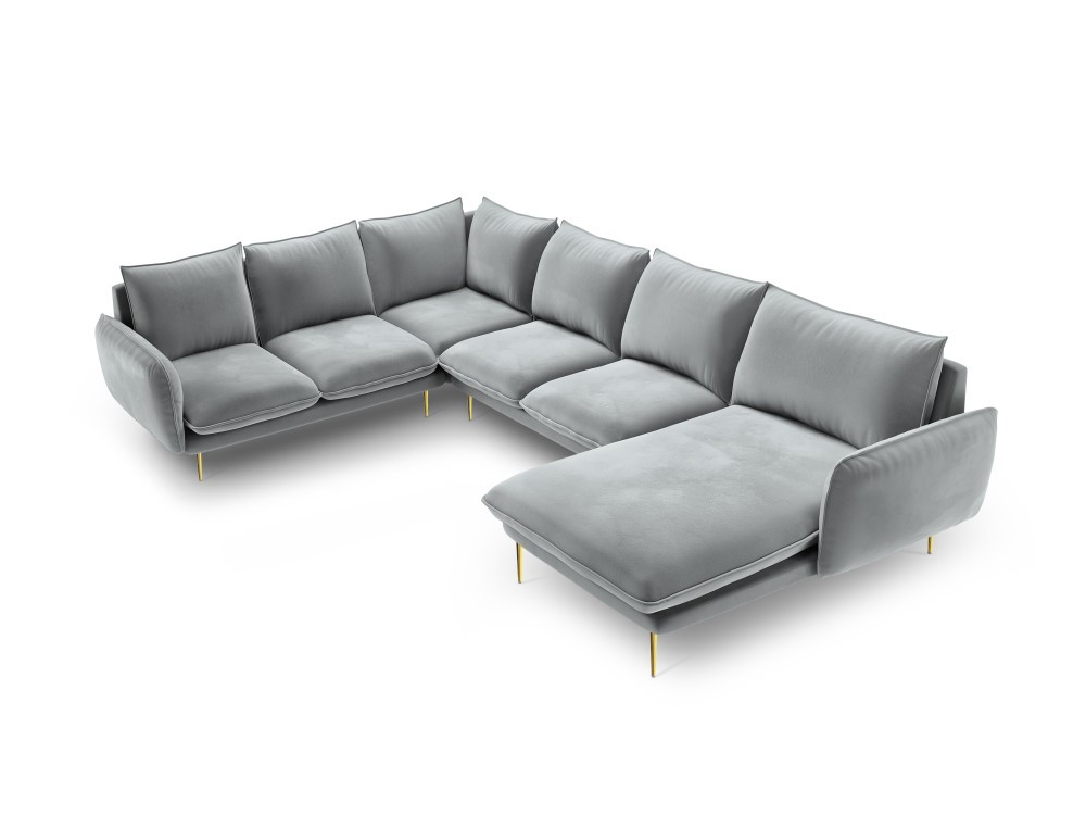 Poze Coltar tapitat Vienna 7 locuri velvet/picioare gold – L330 x l235 x h95