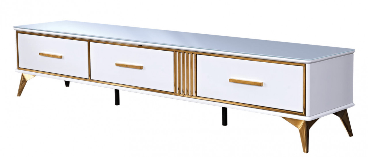 Poze Comoda TV Laval alb/gold – H41 cm