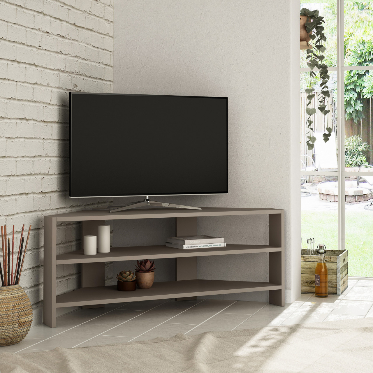 Poze ComodaTV Thales pe colt light mocha