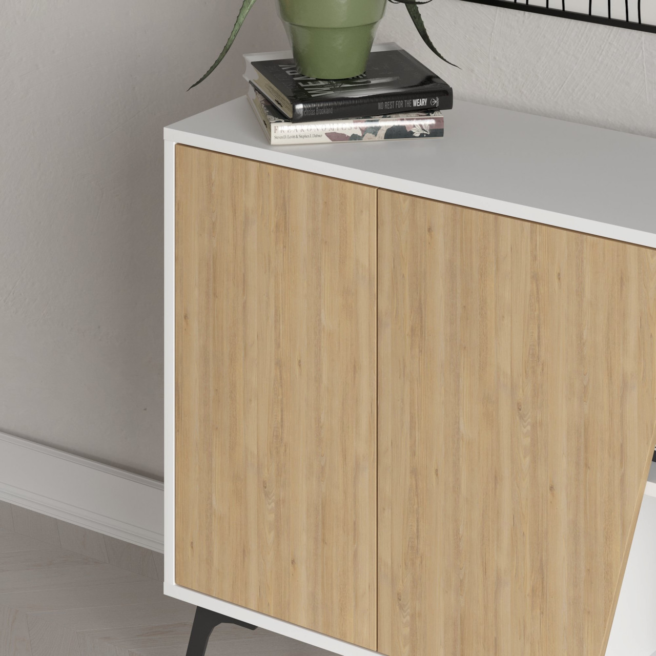 Poze Consola Fione 150 stejar/alb L150 cm - H82 cm