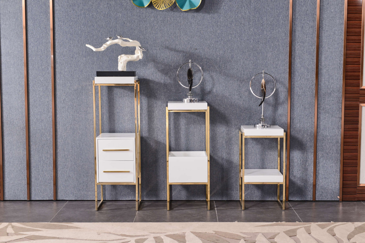 Poze Consola Rodez III alb/gold – H103 cm