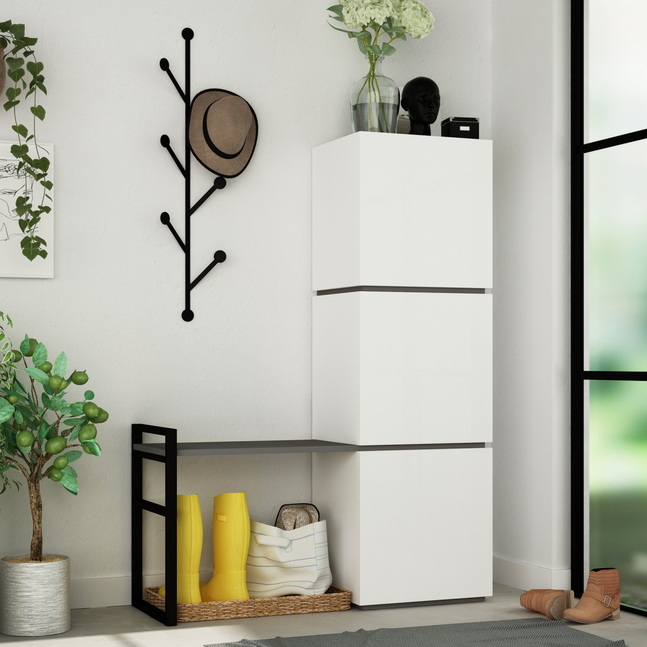 Poze Dulap MDF de incaltaminte Mello alb L109 cm - H149 cm