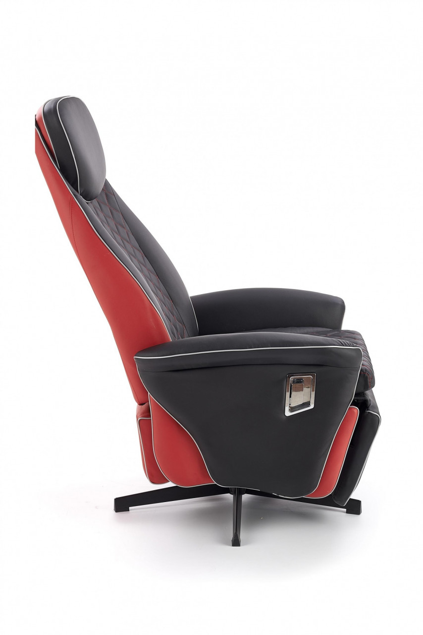 Poze Fotoliu recliner tapitat Camaro negru-rosu - H 112-86 cm