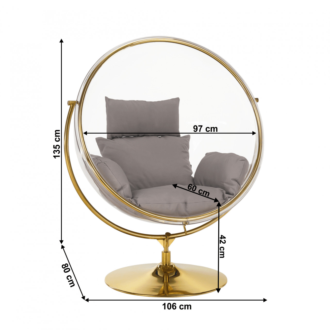 Poze Fotoliu suspendat cu suport Bubble Tip2 transparent/auriu/gri