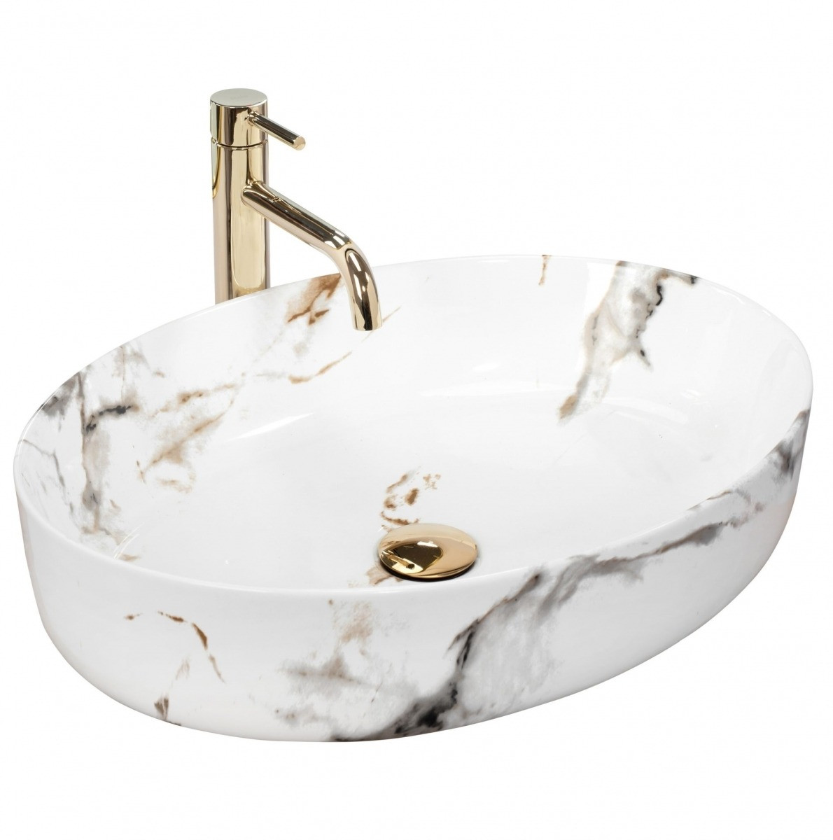 Poze Lavoar Carrara Shiny marmura ceramica sanitara - 55 cm