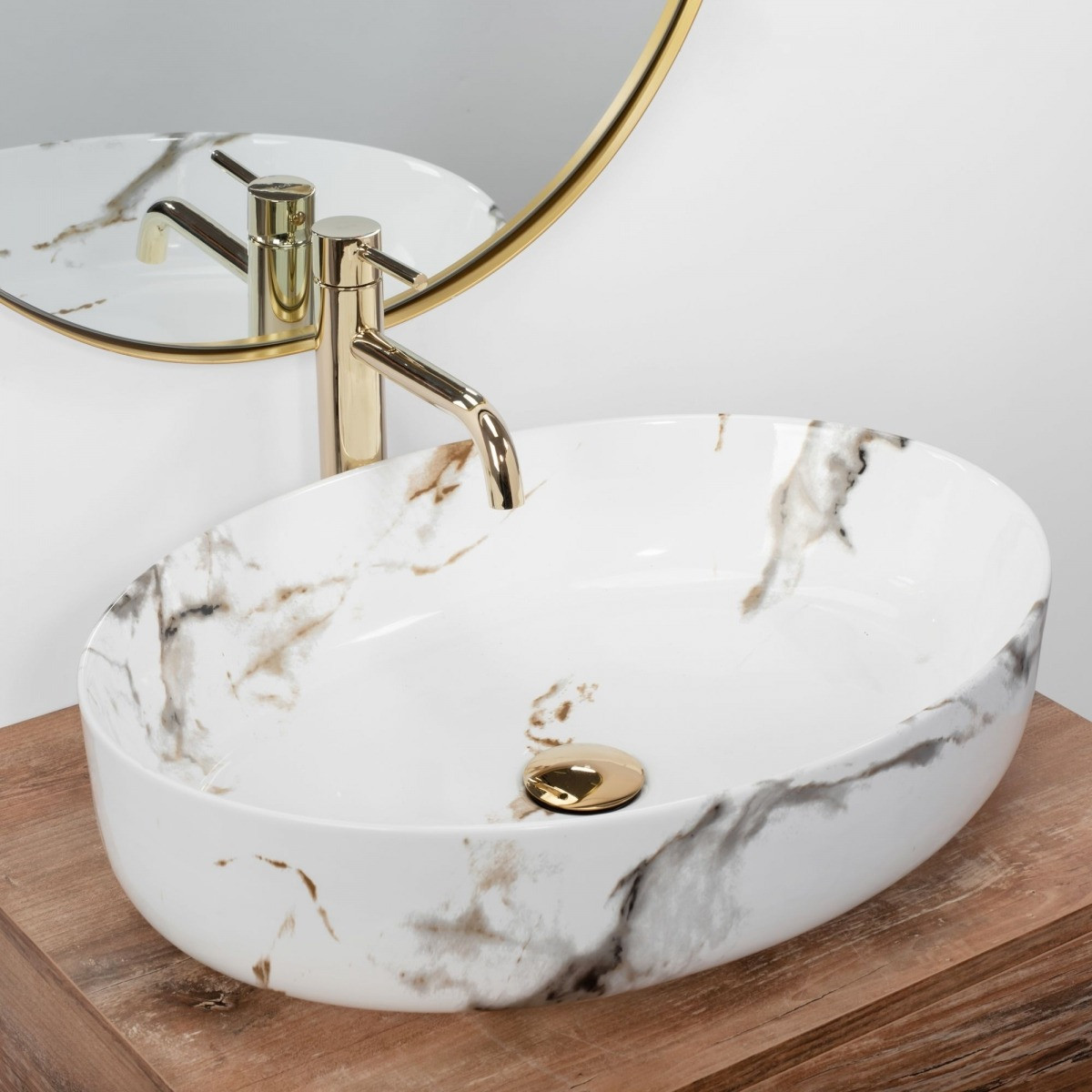 Poze Lavoar Carrara Shiny marmura ceramica sanitara - 55 cm