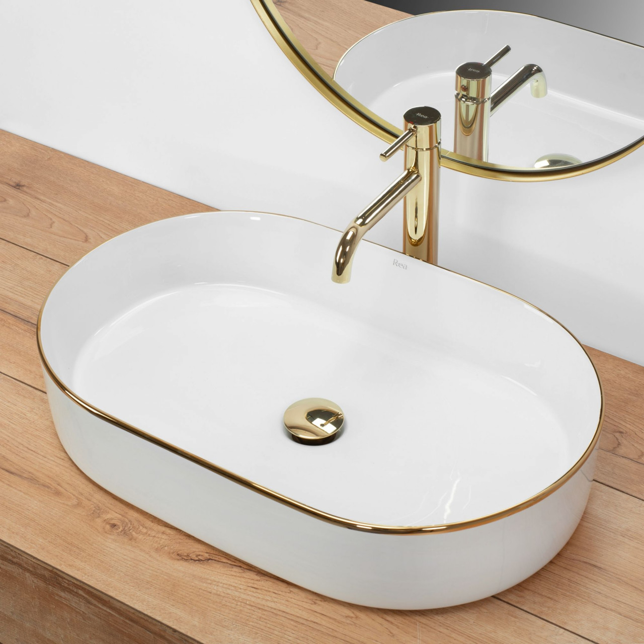 Poze Lavoar Nadia Edge alb/auriu L61 cm