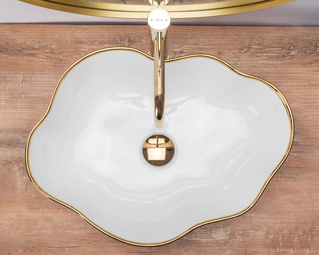 Poze Lavoar Pearl Gold Edge ceramica sanitara alb – 51,5 cm
