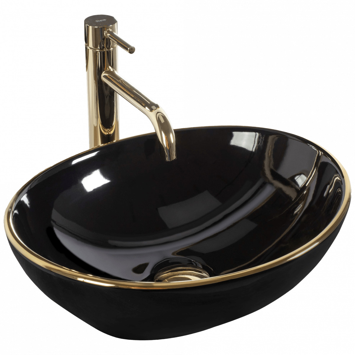 Poze Lavoar Sofia negru lucios gold edge ceramica - 41 cm