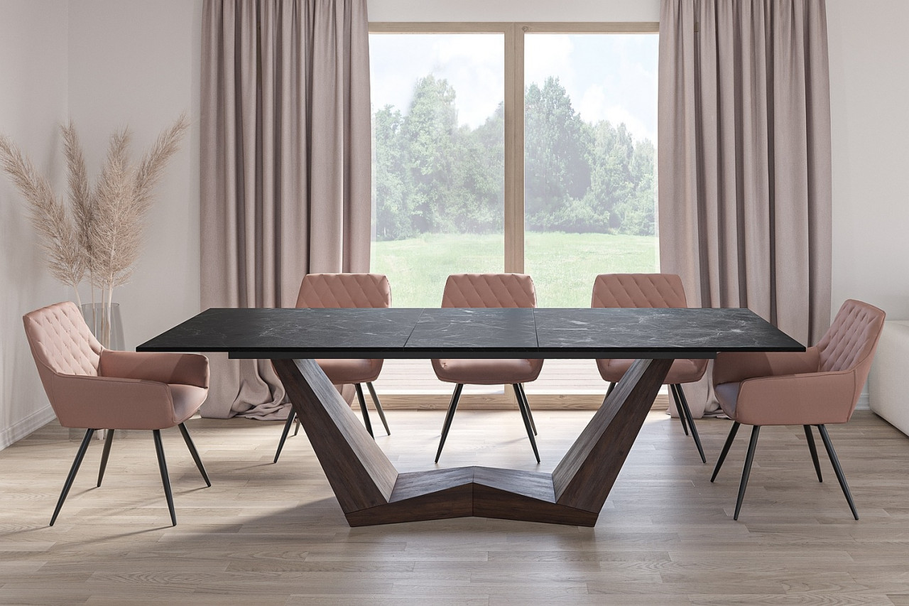 Poze Masa extensibila Bonucci Ceramic negru/nuc – L200-250 cm