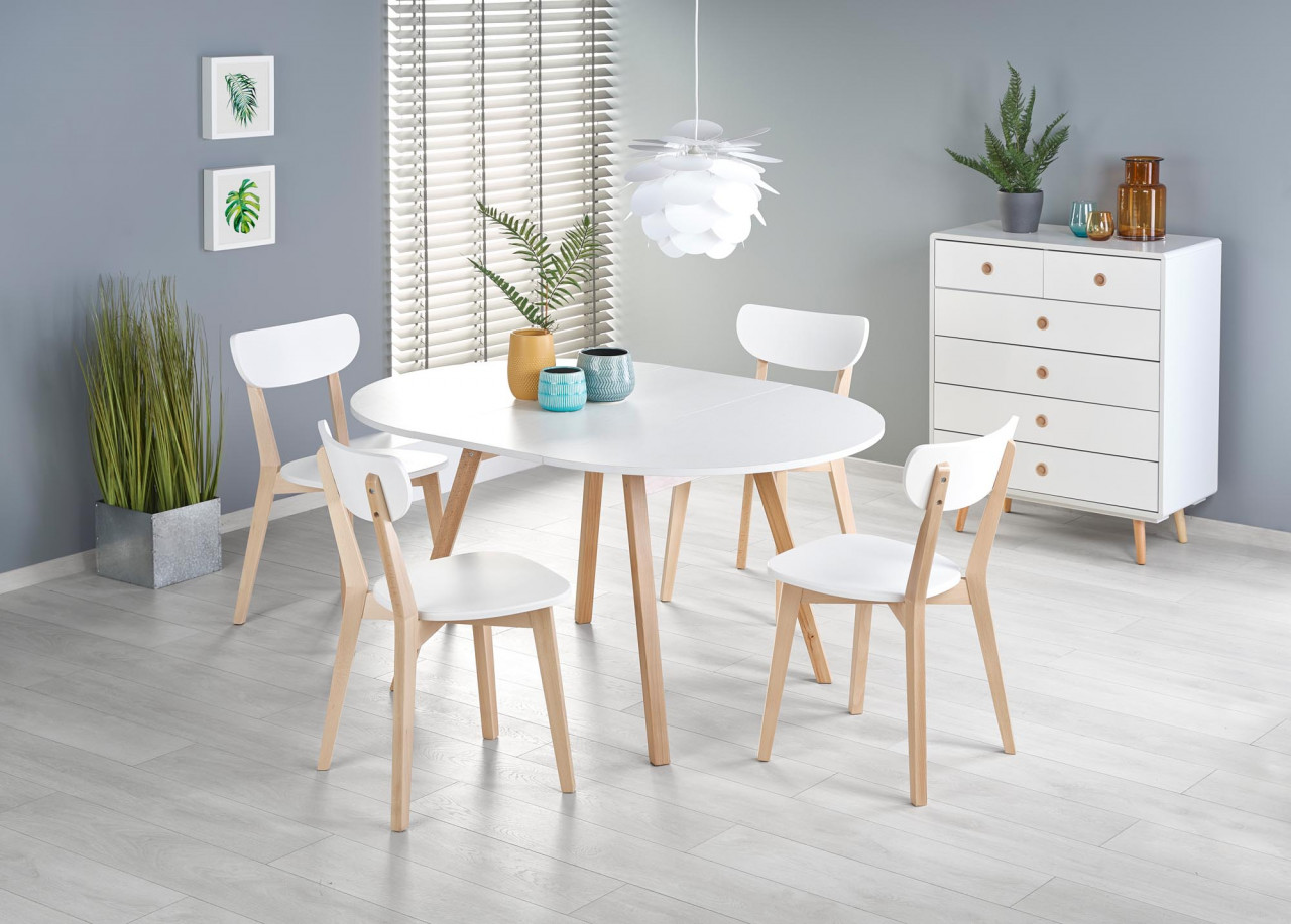 Poze Masa extensibila Ruben alb/stejar miere - L102/142 x l102 x h73 cm