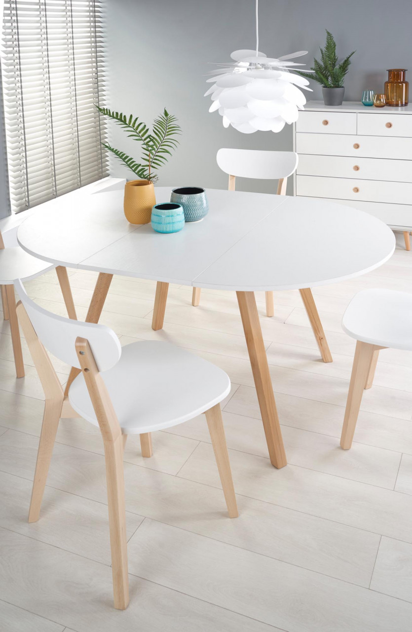 Poze Masa extensibila Ruben alb/stejar miere - L102/142 x l102 x h73 cm