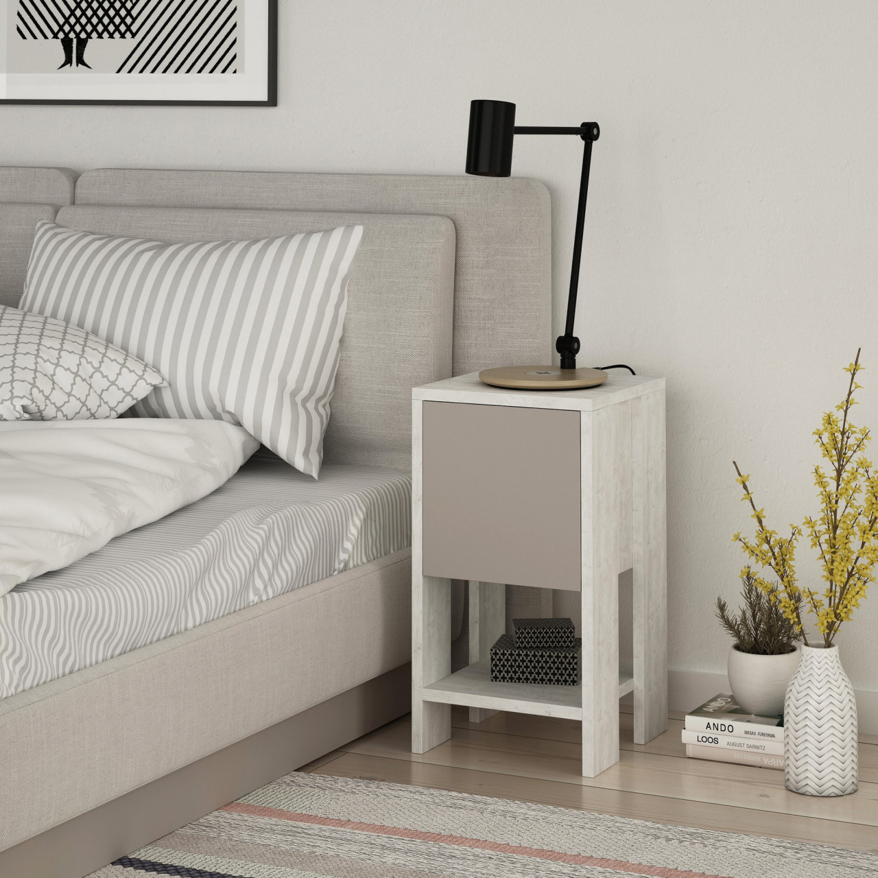 Poze Noptiera Ema white / light mocha