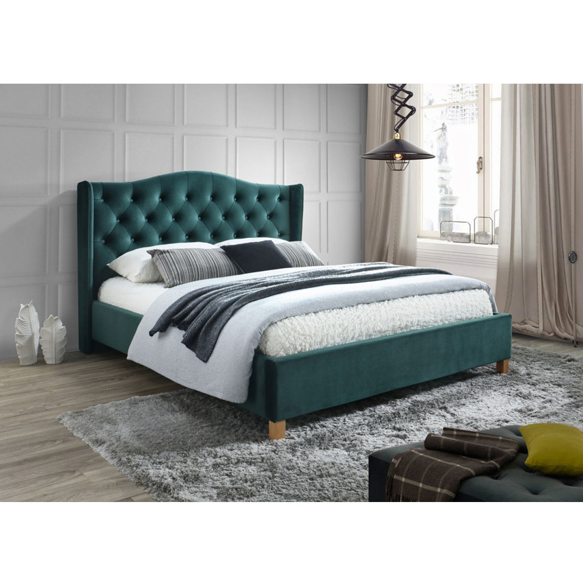 Poze Pat tapitat Aspen velvet verde Blu78 - 160x200 cm
