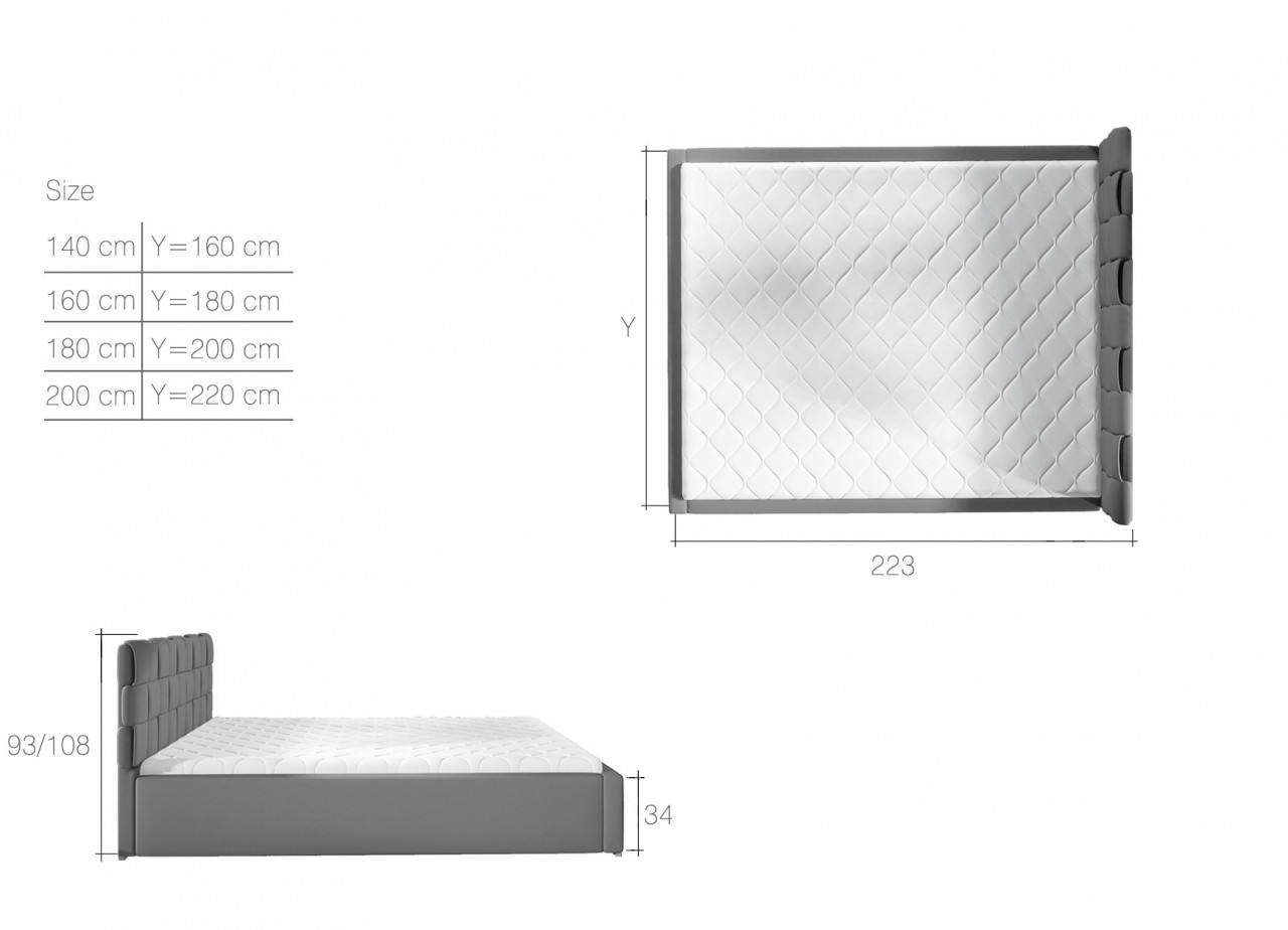 Poze Pat tapitat Grand – 160/200, L223 x l160 x h93 cm