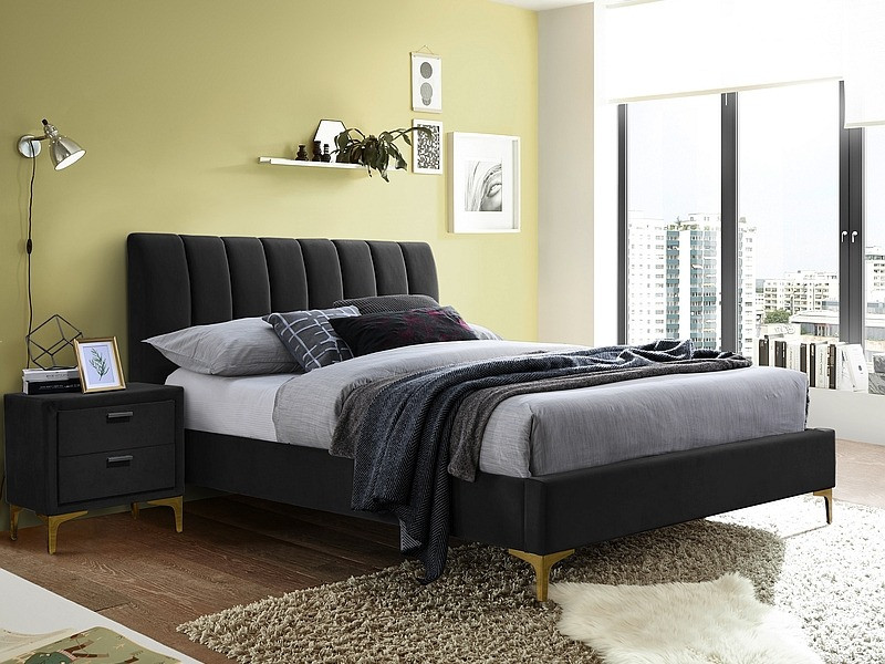 Poze Pat tapitat Mirage Velvet Negru – 160 x 200 cm
