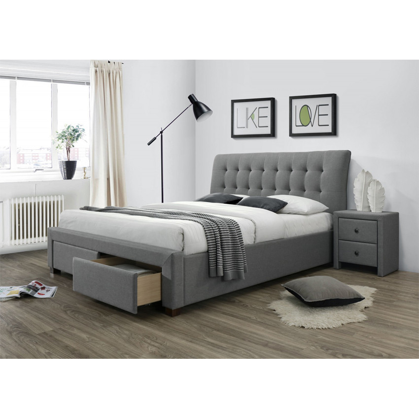 Poze Pat tapitat stofa Percy gri - 160x200 cm