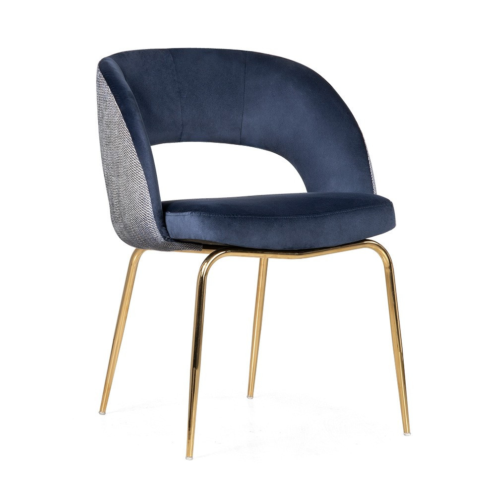 Poze Scaun tapitat Lizbona bleumarin/gold – H79 cm