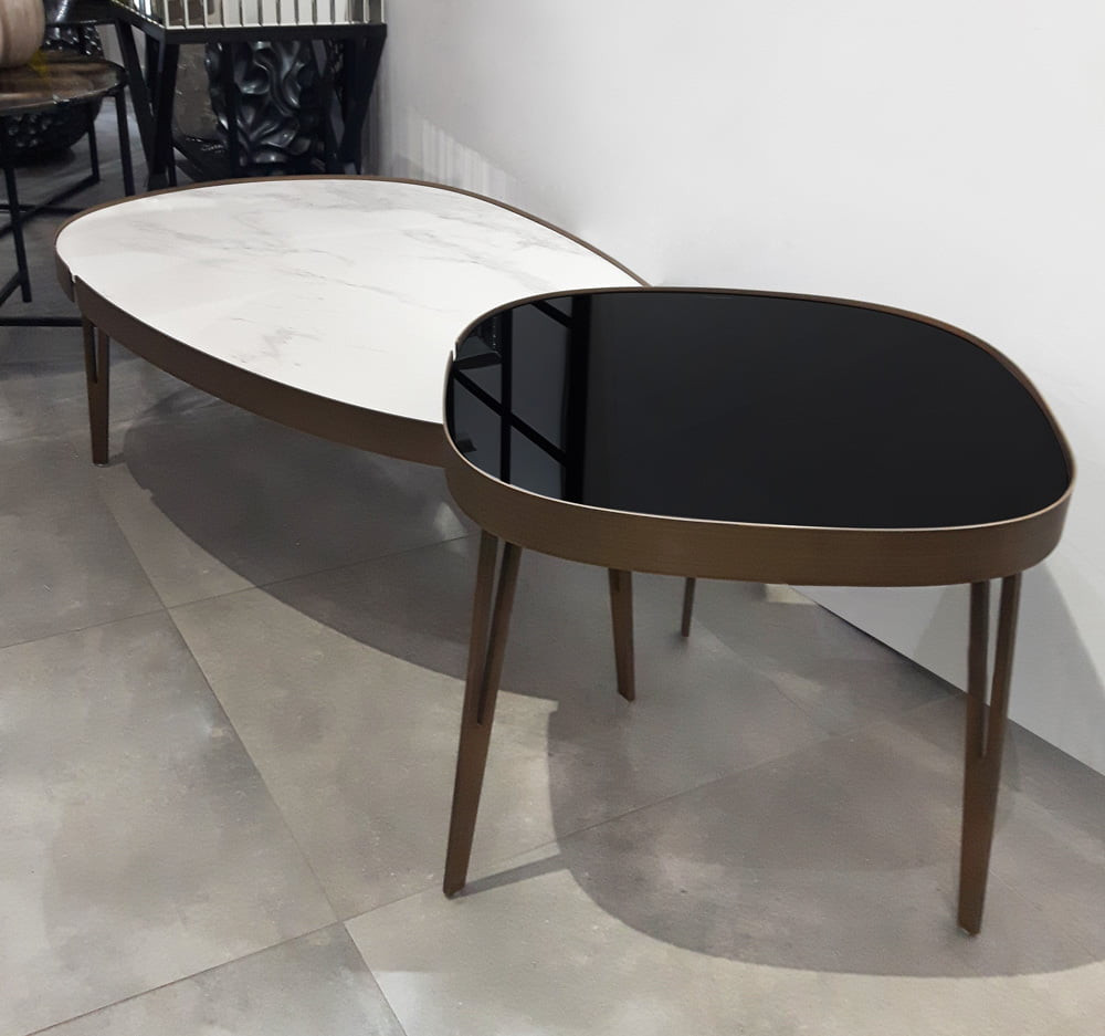 Poze Set 2 masute de cafea Somma alb-negru/gold si marmura