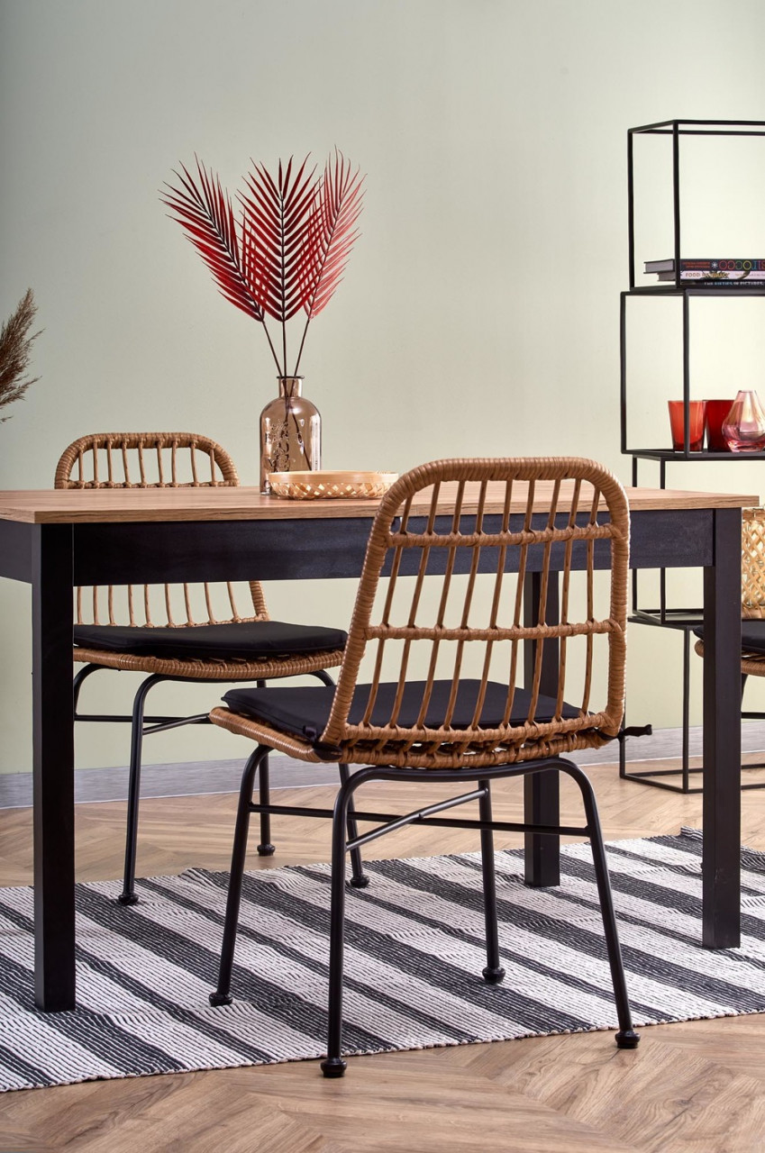 Poze Set masa extensibila Greg L124-168 cm + 4 scaune K401 ratan natural/negru