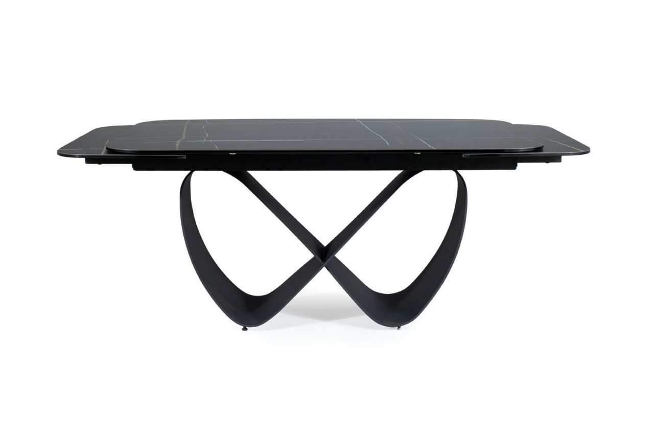 Poze Set masa extensibila Infinity Ceramic negru/negru mat - L160-240 cm + 3 scaune Cherry piele olive + 2 scaune Cherry piele gri