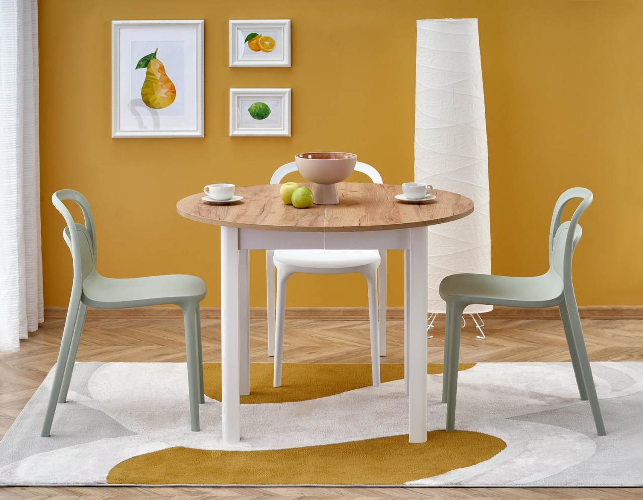 Poze Set masa extensibila Ringo stejar artizan/alb L102-142 cm + 2 scaune K490 alb + 2 scaune K490 menta