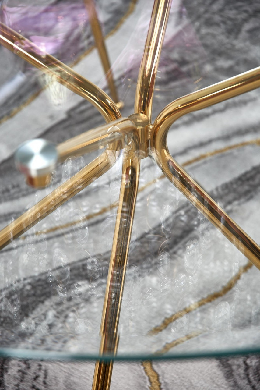 Poze Set masa rotunda din sticla Rondo diametru 110 cm, inaltime 74 cm + 2 scaune din catifea K381 velvet roz/auriu inaltime 88 cm