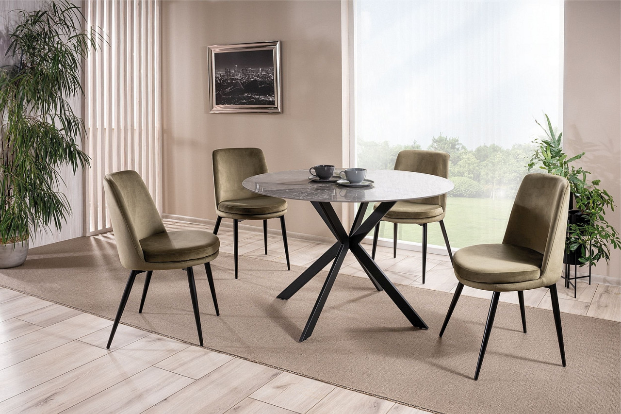 Poze Set masa rotunda Talia marmura gri/negru ø120 cm + 4 scaune Kayla velvet olive Blu77