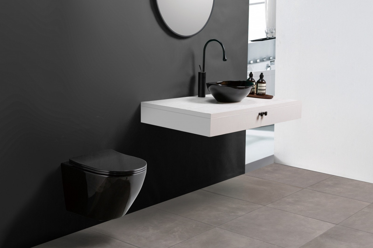Poze Vas wc Carlo Mini Rimless cu capac softclose negru