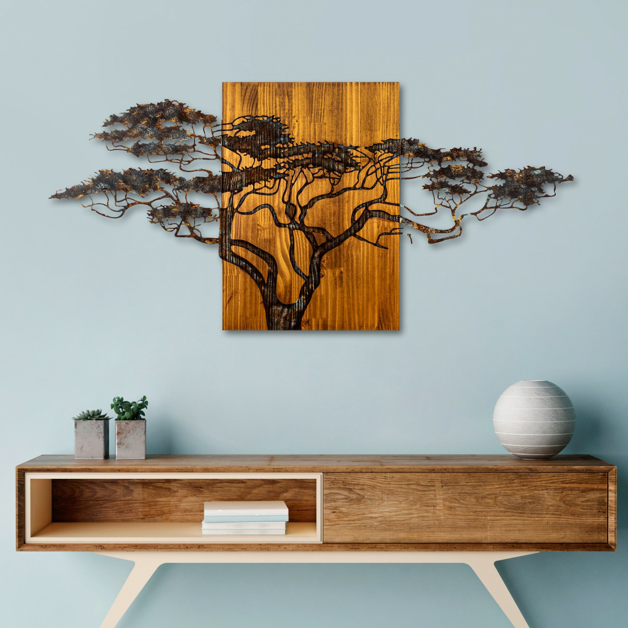 Poze Accesoriu decorativ de perete din lemn Acacia Tree - 329-A