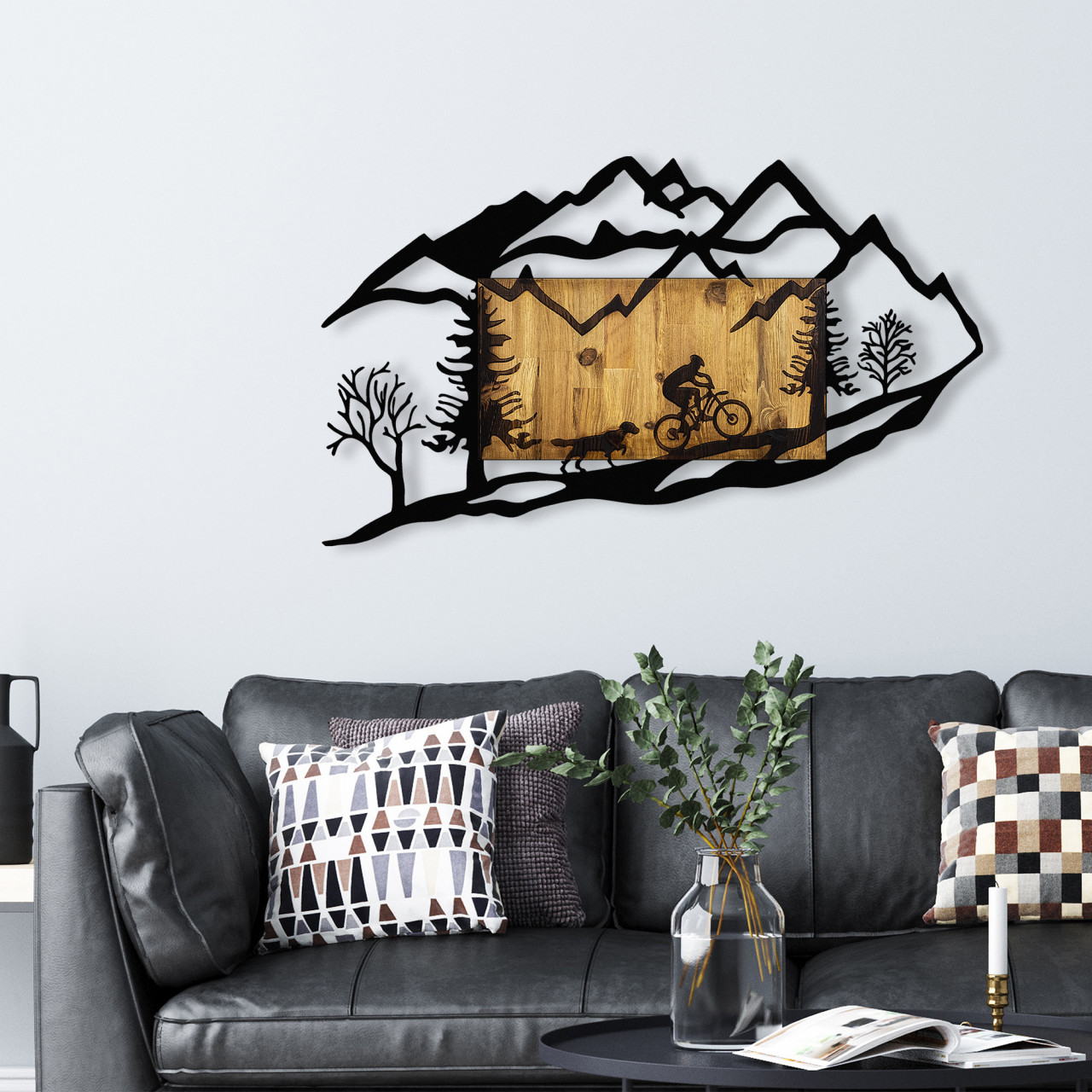 Poze Accesoriu decorativ de perete din lemn Bicycle Riding in Nature 1